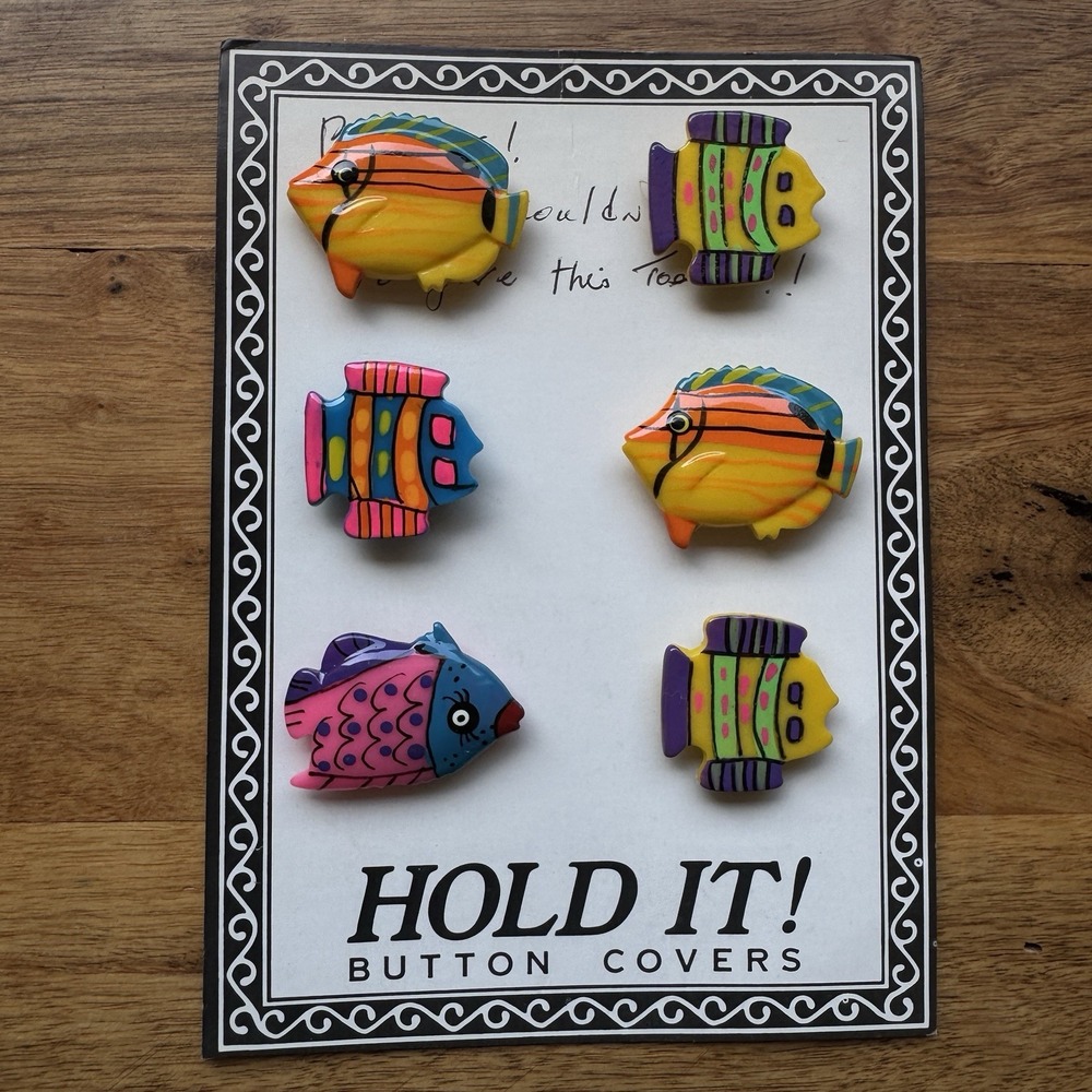 Lot Of 6 Vintage Tropical Fish Button Covers Handmade Beach Grannycore Colorful